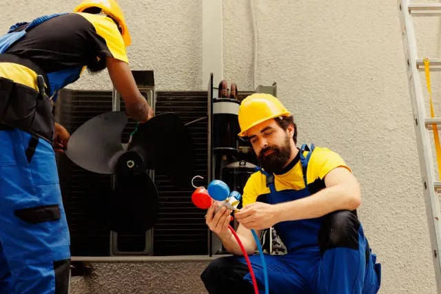 ANK HVAC Certified Master Technicians Servicing Furnace and Heat Pump System